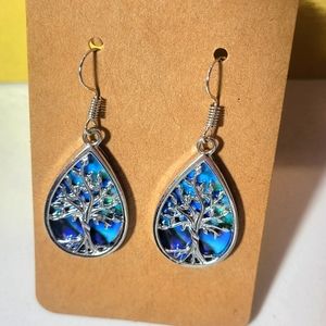 Tree of Life Dangling Silvertone Earrings